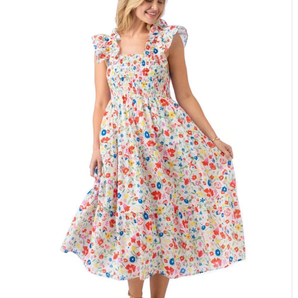 Crosby by Mollie Burch Bray Tiered Midi Dress Floral Size XS